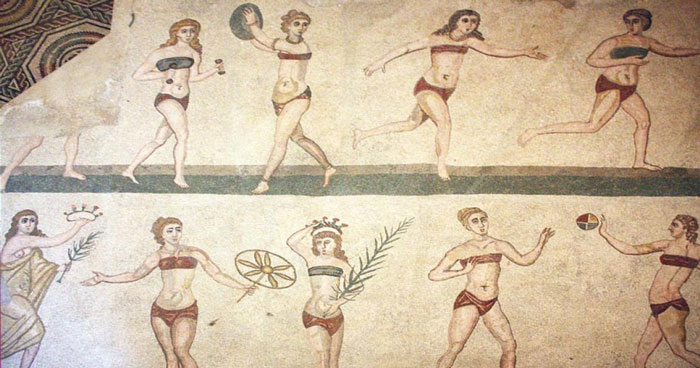 History of Underwear - Villa Romana del Casale Mosaic in Piazza Armerina, Sicily.